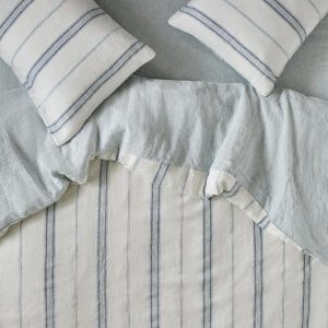 Dusk Blue Farmhouse Stripe 100% Linen Duvet Cover