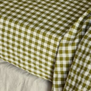 Botanical Green Gingham Linen Blend Fitted Sheet