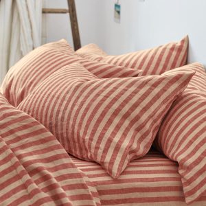 Sandstone Red Pembroke Stripe Linen Blend Pillowcase (Pair)