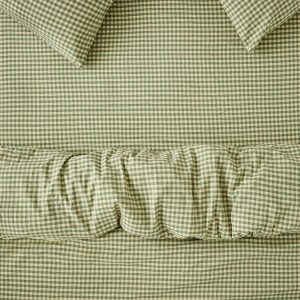 Elm Green & Butter Yellow Color Drenched Gingham Linen Blend Fitted Sheet