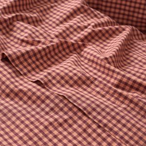 Fig & Blush Pink Gingham Washed Cotton Percale Flat Sheet