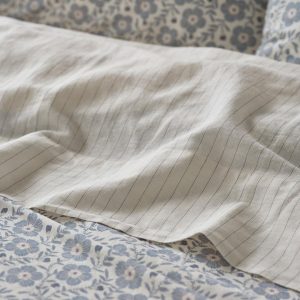 Dusk Blue Folk Stripe Linen Blend Flat Sheet