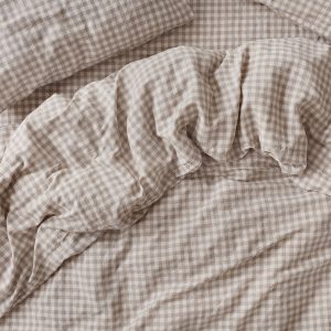 Mushroom Gingham Linen Blend Duvet Cover