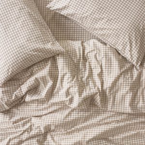 Café au Lait Gingham Washed Cotton Duvet Cover