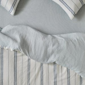 Dusk Blue Farmhouse Stripe 100% Linen Fitted Sheet