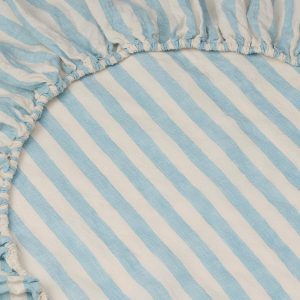 Coastal Blue Pembroke Stripe 100% Linen Fitted Sheet