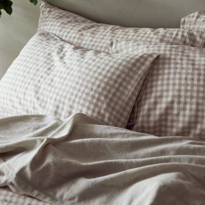 Mushroom Gingham Linen Blend Pillowcase (Pair)