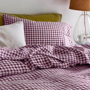 Berry Gingham 100% Linen Flat Sheet
