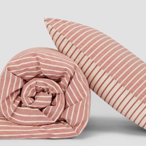 Auburn Red Texture Stripe Cotton Kids Bedding Set