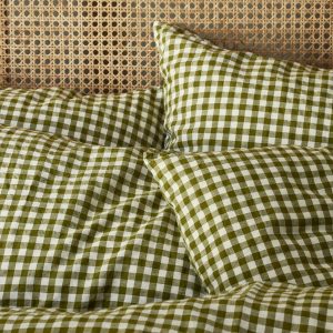 Botanical Green Gingham Linen Blend Pillowcase (Pair)