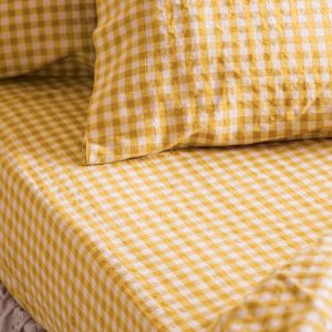 Honey Gingham Linen Blend Fitted Sheet